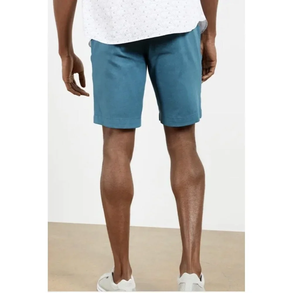 Ted Baker Mens Chino Shorts Blue Flat Front Pockets 100% Cotton Twill Zip 36 New